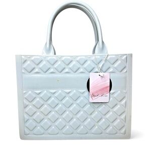 NWT Blush Kiss Quilted Jelly‎ Tote Bag Women's Shopper Light Blue Minimalist